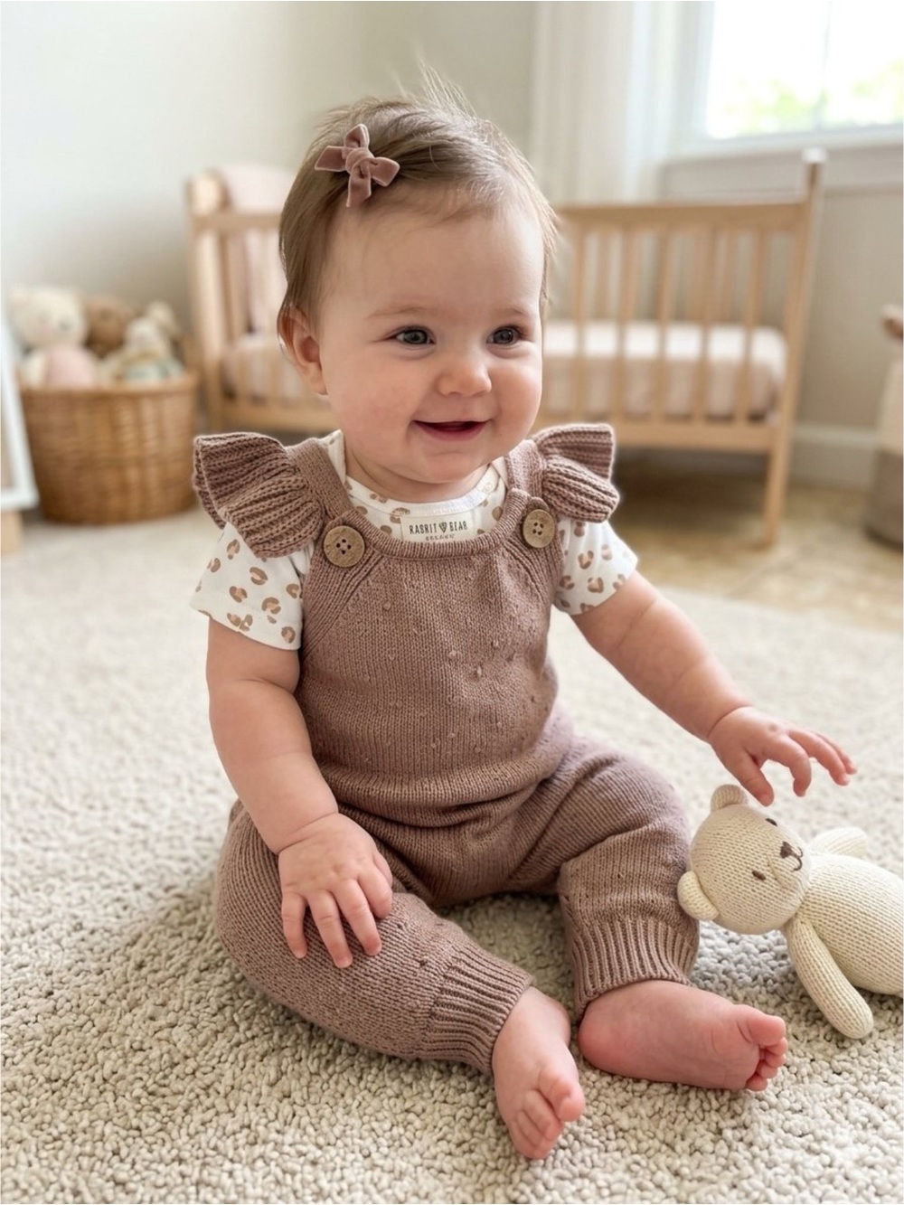 Rabbit & Bear 2-Piece Organic Cotton Knit Dungaree Romper Set Earthy Brown 0-3Mo